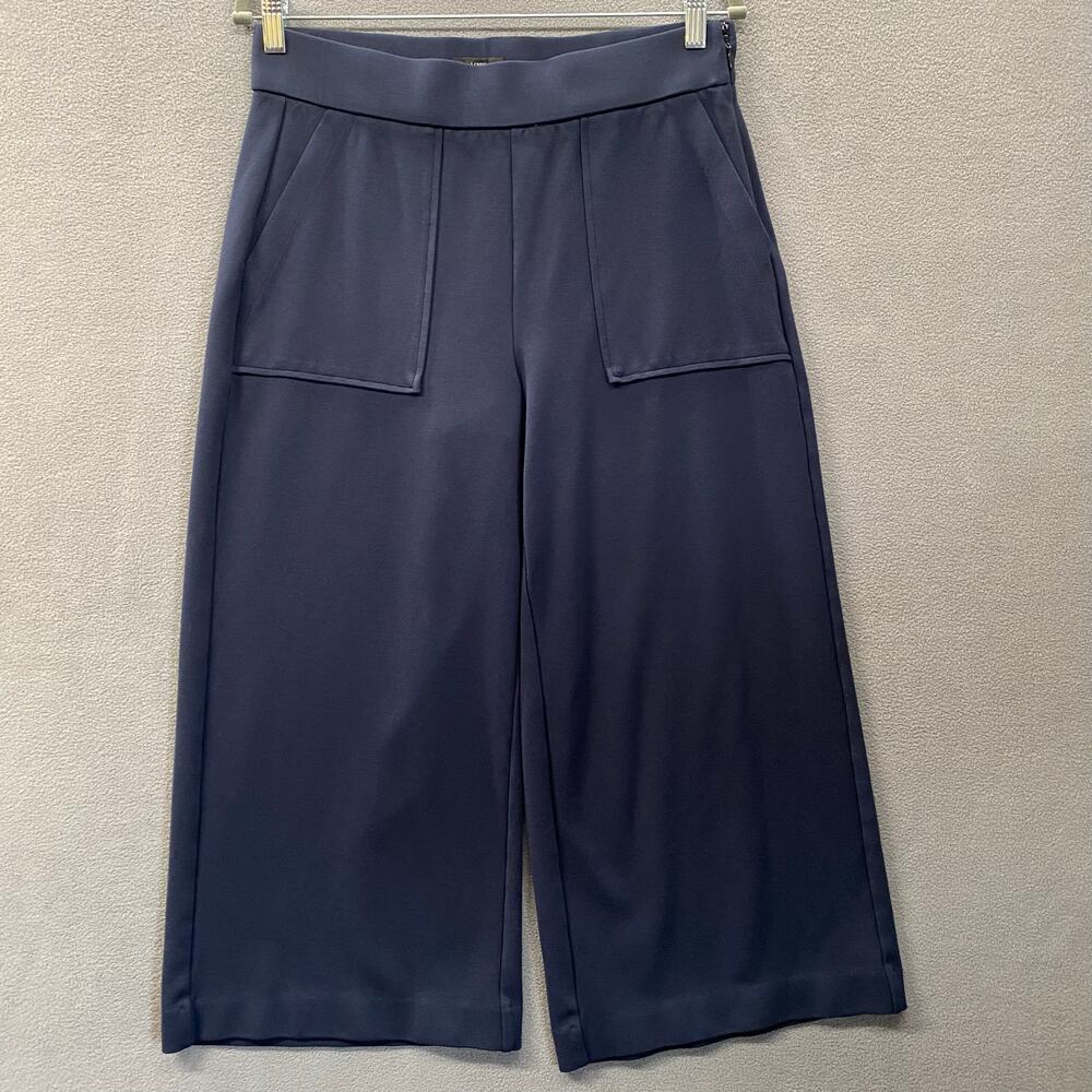 J Crew 365 Ponte Wide Leg Crop With Patch Pockets Womens M Navy Blue‎ K3321